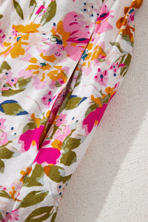 Floral Short Sleeve V Neck High Waist Maxi Dress