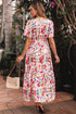 Floral Short Sleeve V Neck High Waist Maxi Dress