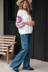Floral Sleeve Ruffled V Neck Textured Patchwork Blouse