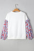 Floral Sleeve Ruffled V Neck Textured Patchwork Blouse