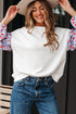 Floral Sleeve Ruffled V Neck Textured Patchwork Blouse