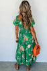 Floral Smocked Bodice Puff Sleeve Tiered Midi Dress