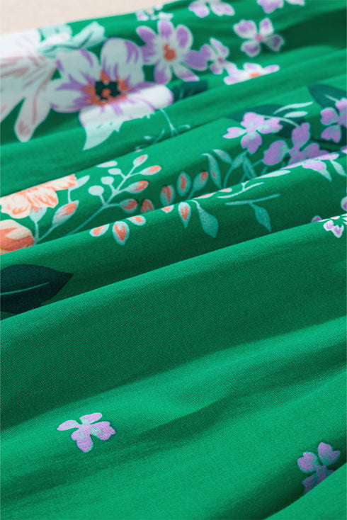 Floral Smocked Bodice Puff Sleeve Tiered Midi Dress