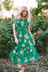 Floral Smocked Bodice Puff Sleeve Tiered Midi Dress
