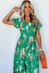 Floral Smocked Bodice Puff Sleeve Tiered Midi Dress
