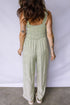 Floral Smocked Bodice Square Neck Wide Leg Jumpsuit