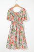 Floral Smocked Bust Bubble Short Sleeve Maxi Dress