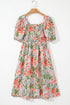 Floral Smocked Bust Bubble Short Sleeve Maxi Dress