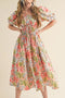 Floral Smocked Bust Bubble Short Sleeve Maxi Dress