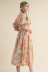 Floral Smocked Bust Bubble Short Sleeve Maxi Dress