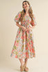 Floral Smocked Bust Bubble Short Sleeve Maxi Dress