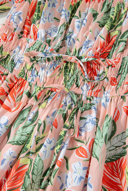 Floral Smocked Bust Bubble Short Sleeve Maxi Dress