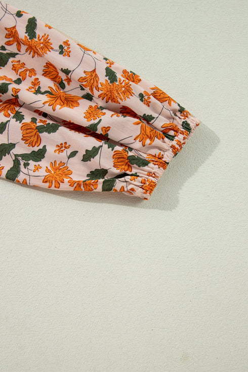 Floral Smocked Bust Bubble Sleeve Babydoll Mini Dress