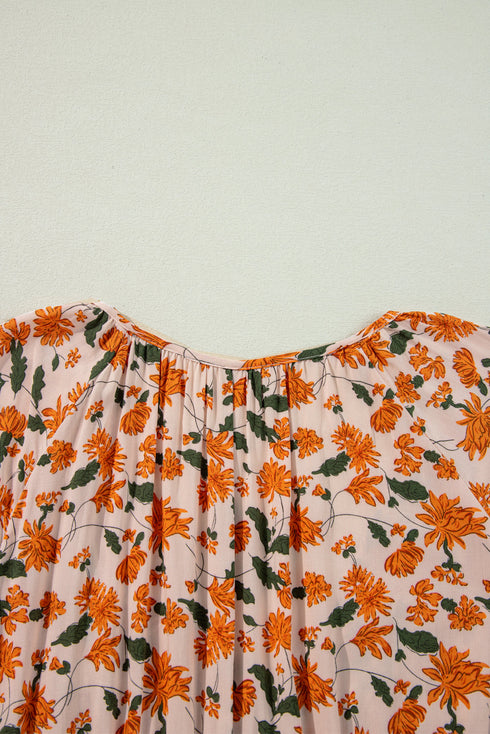 Floral Smocked Bust Bubble Sleeve Babydoll Mini Dress