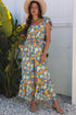 Floral Smocked Cut Out Ruffle Sleeve Wide Leg Jumpsuit