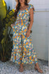 Floral Smocked Cut Out Ruffle Sleeve Wide Leg Jumpsuit