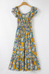 Floral Smocked Cut Out Ruffle Sleeve Wide Leg Jumpsuit