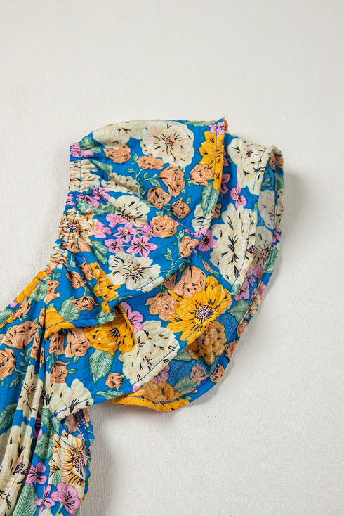 Floral Smocked Cut Out Ruffle Sleeve Wide Leg Jumpsuit