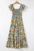 Floral Smocked Cut Out Ruffle Sleeve Wide Leg Jumpsuit