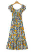 Floral Smocked Cut Out Ruffle Sleeve Wide Leg Jumpsuit