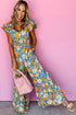 Floral Smocked Cut Out Ruffle Sleeve Wide Leg Jumpsuit