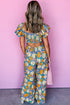 Floral Smocked Cut Out Ruffle Sleeve Wide Leg Jumpsuit
