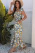 Floral Smocked Cut Out Ruffle Sleeve Wide Leg Jumpsuit