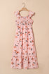 Floral Smocked High Waist Ruffle Hem Maxi Dress