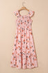 Floral Smocked High Waist Ruffle Hem Maxi Dress