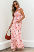 Floral Smocked High Waist Ruffle Hem Maxi Dress
