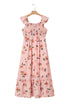 Floral Smocked High Waist Ruffle Hem Maxi Dress