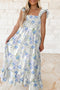 Floral Smocked High Waist Ruffle Tiered Sleeveless Maxi Dress