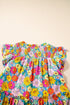 Floral Smocked Notch V Neck Flutter Sleeve Mini Dress