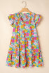 Floral Smocked Notch V Neck Flutter Sleeve Mini Dress