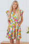 Floral Smocked Notch V Neck Flutter Sleeve Mini Dress