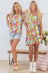 Floral Smocked Notch V Neck Flutter Sleeve Mini Dress