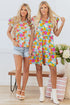 Floral Smocked Notch V Neck Flutter Sleeve Mini Dress
