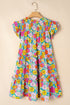 Floral Smocked Notch V Neck Flutter Sleeve Mini Dress