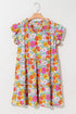 Floral Smocked Notch V Neck Flutter Sleeve Mini Dress