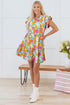 Floral Smocked Notch V Neck Flutter Sleeve Mini Dress