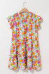 Floral Smocked Notch V Neck Flutter Sleeve Mini Dress