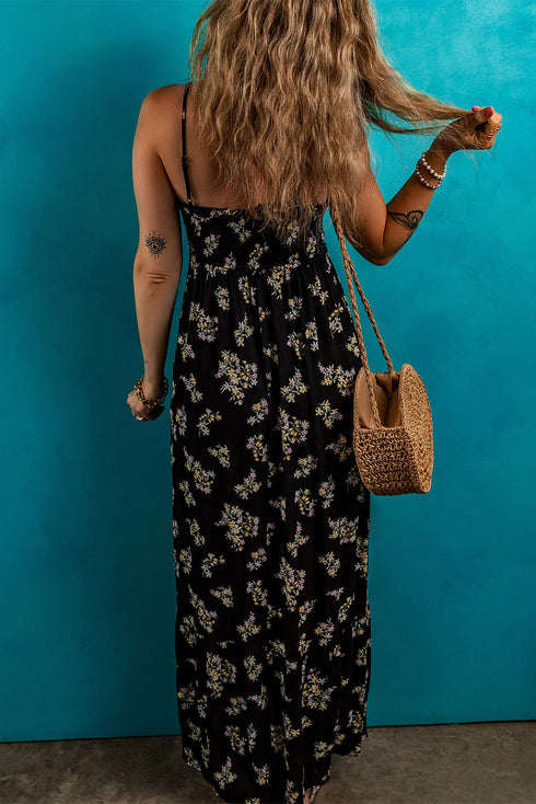 Floral Smocked Tied Empire Waist Maxi Dress