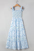 Floral Smocked Tied Straps A Line Maxi Dress