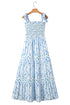 Floral Smocked Tied Straps A Line Maxi Dress