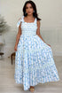 Floral Smocked Tied Straps A Line Maxi Dress
