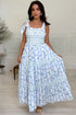 Floral Smocked Tied Straps A Line Maxi Dress