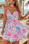 Floral Spaghetti Strap Surplice Neck Shirred Waist Mini Dress
