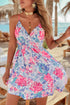 Floral Spaghetti Strap Surplice Neck Shirred Waist Mini Dress