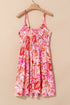 Floral Spaghetti Strap Surplice Neck Shirred Waist Mini Dress