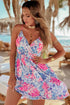 Floral Spaghetti Strap Surplice Neck Shirred Waist Mini Dress